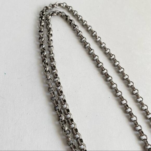 Vintage Maltese Cross Necklace Silver Tone Teal Green Stones Pendant Long 30” - Picture 6 of 10